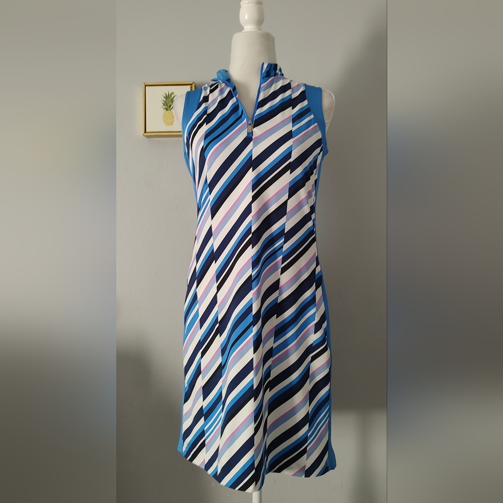 Athletic Dress Women Tail Style Blue Sleeveless Small Pockets UPF High Neck